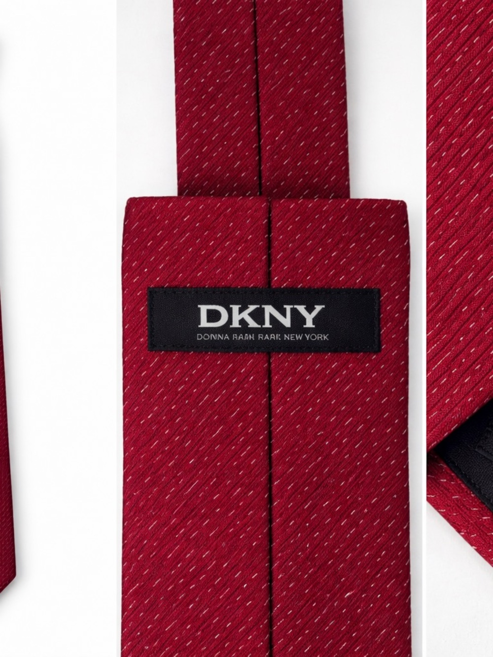DKNY Men's Burgundy Tie with Subtle Diagonal Dot Texture